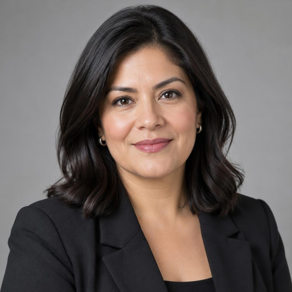 Portrait of a Latina businesswoman in her forties with shoulder-length hair